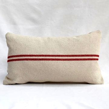 Rustic Red Stripe Grainsack Oblong Cushion