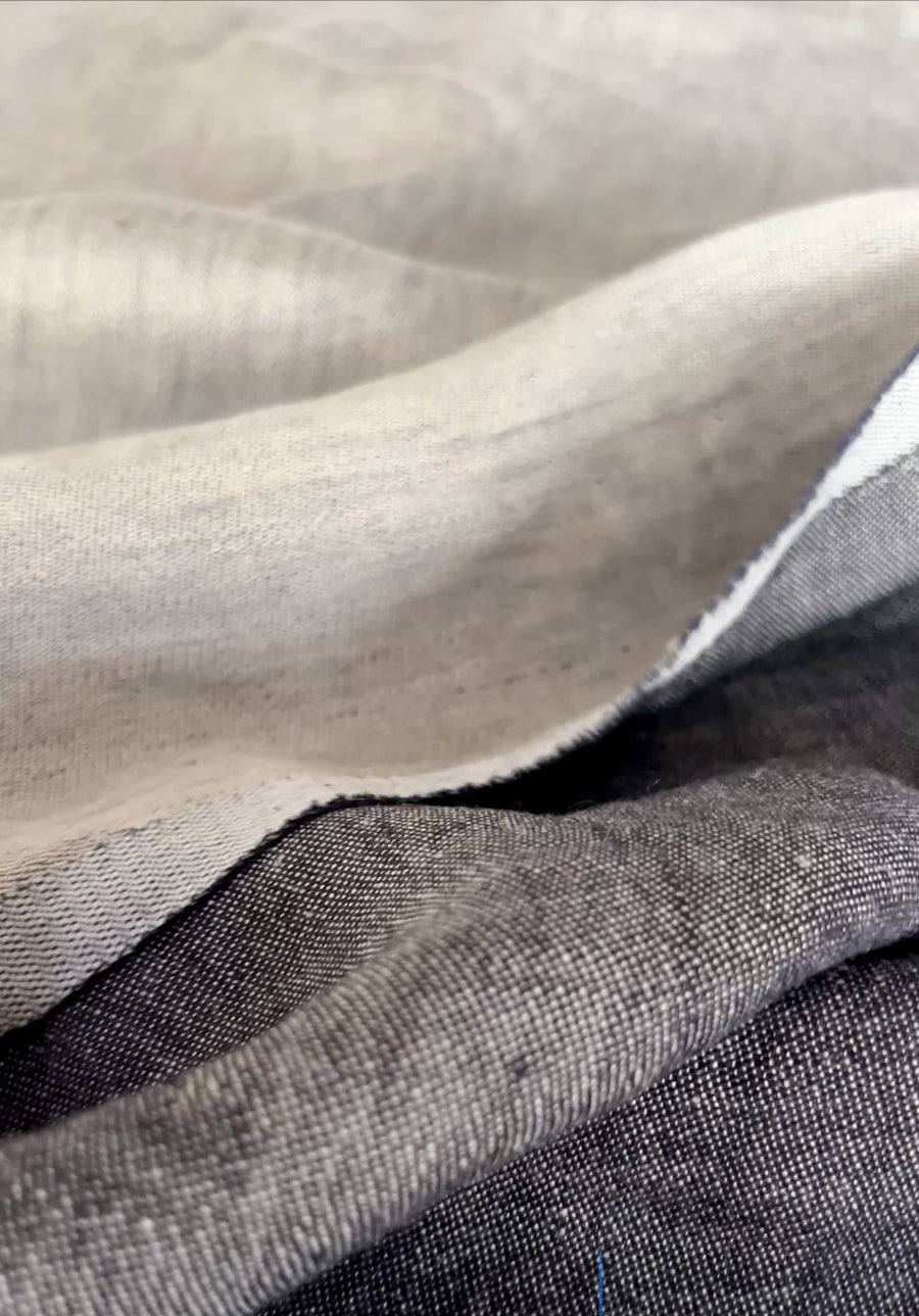Double Width Italien Woven Linen & Hemp Sample - 'Washed Black'