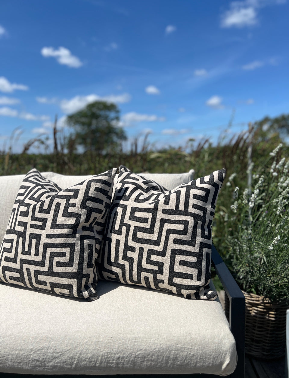 Textured Black & Natural Geometric Cushion Cover