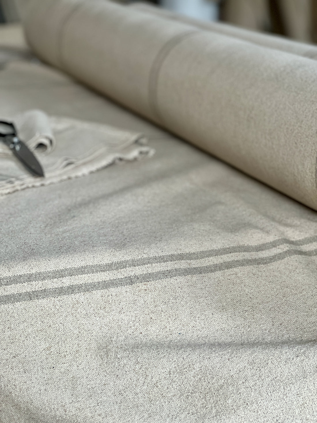 ‘No Waste’ Rustic Natural Stripe Oblong Grainsack Cushion