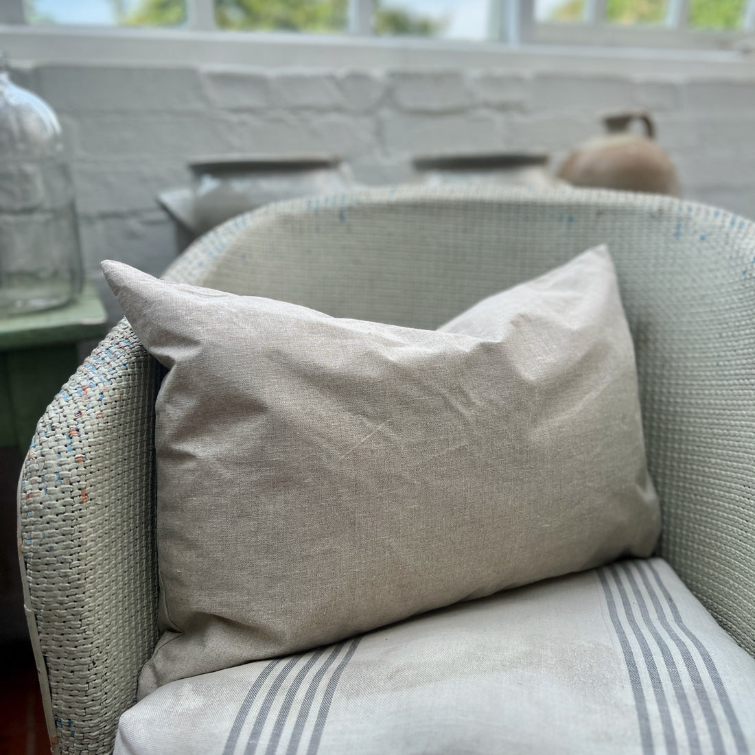 'No Waste' Italian Water Repellent Outdoor Linen Oblong Cushion