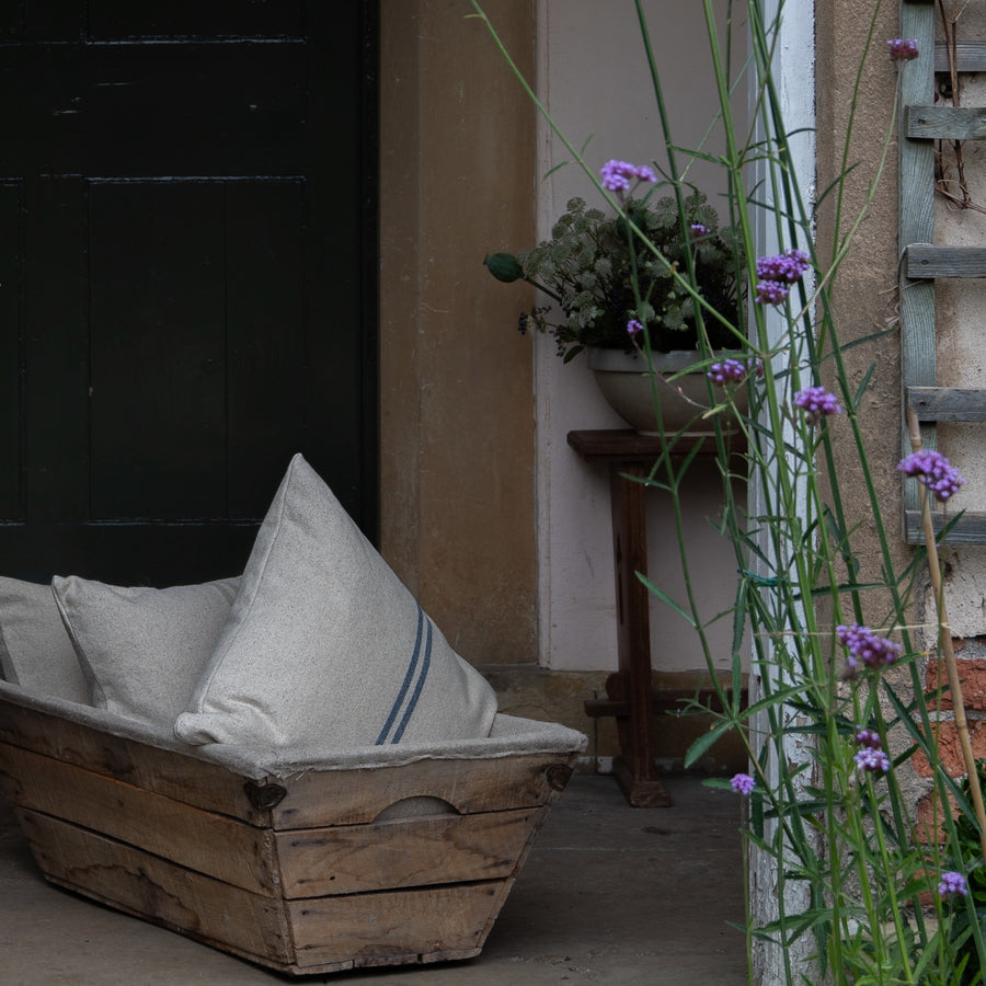 'No Waste' Rustic Blue Stripe Grainsack Cushion Cover