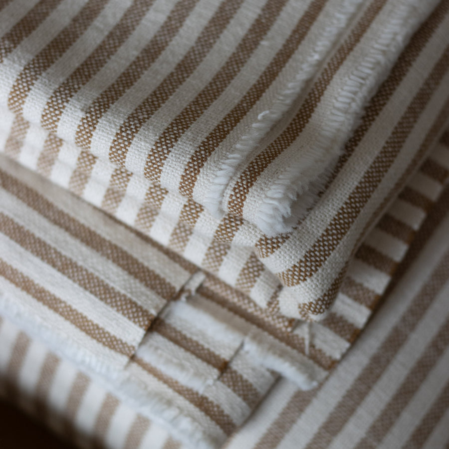 NEW 'Mariola' Recycled Ticking Stripe Cushion - Caramel
