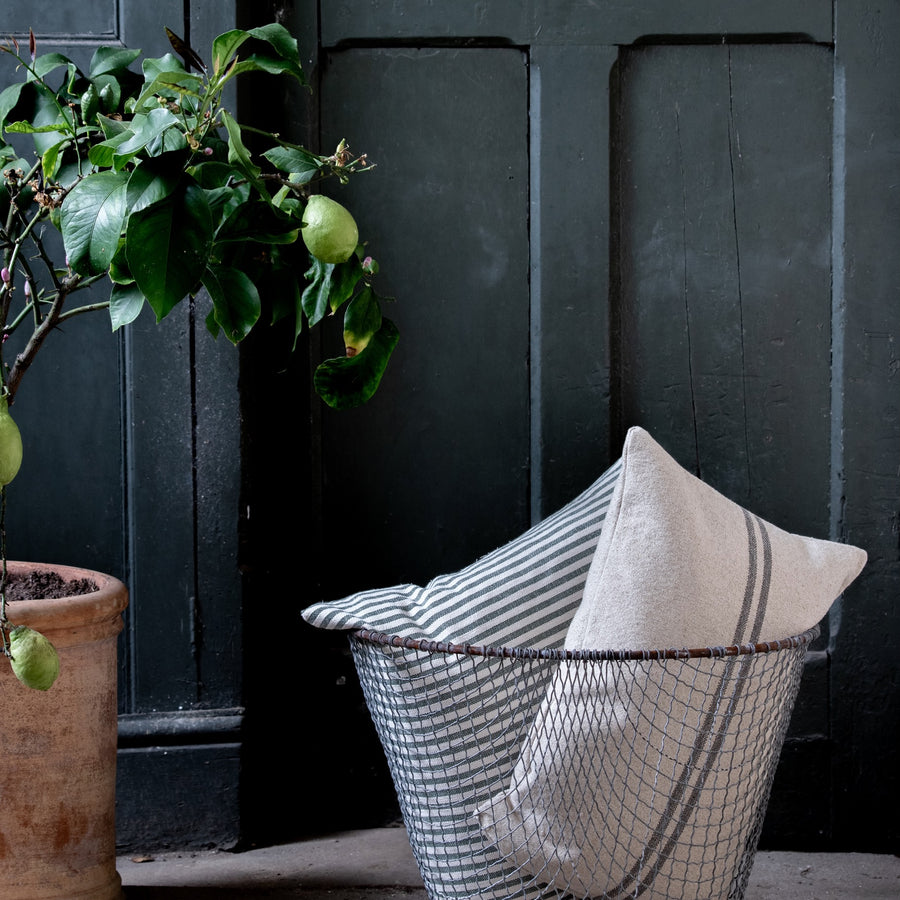 'Mariola' Recycled Stripe Grainsack Cushion Cover - Green
