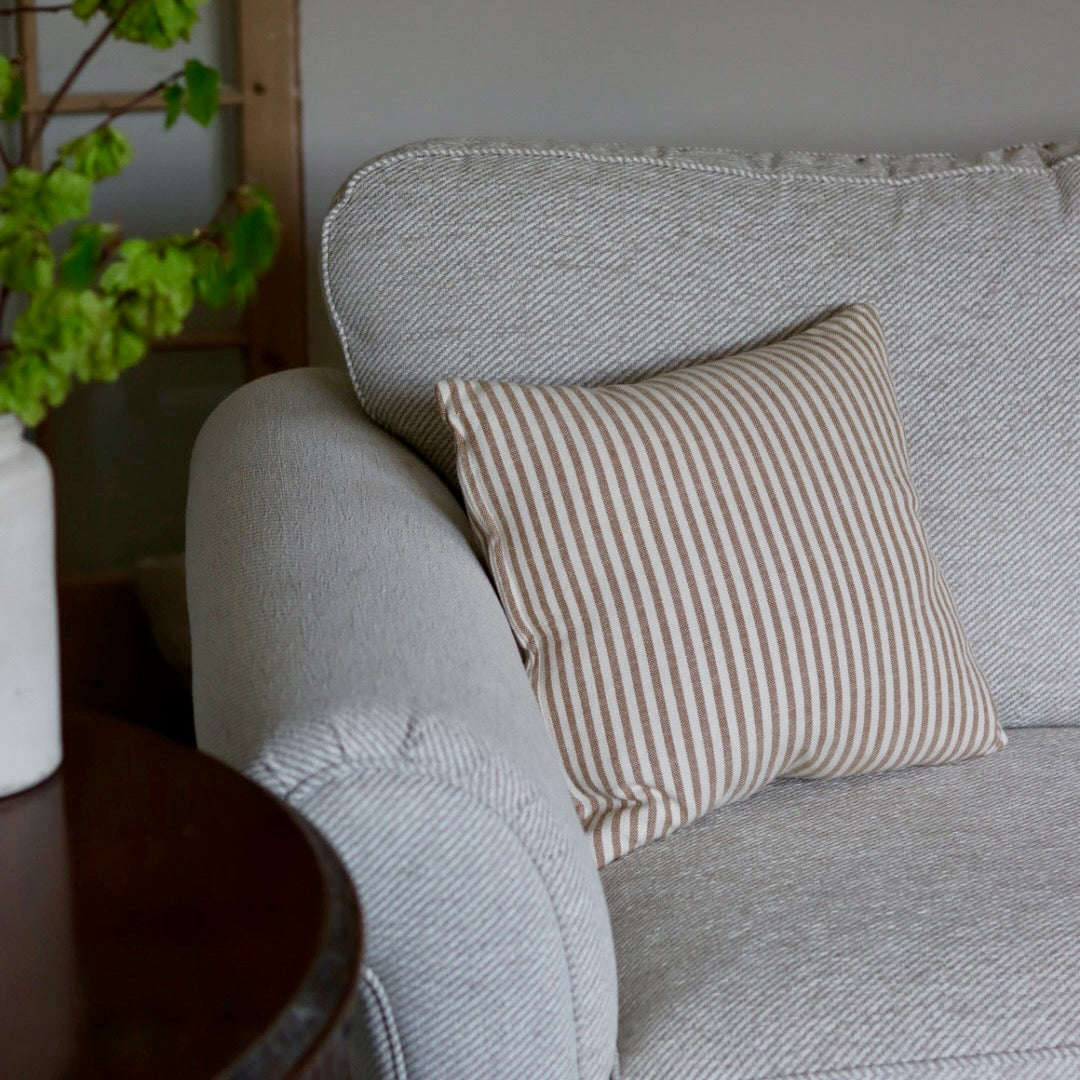 NEW 'Mariola' Recycled Ticking Stripe Cushion - Caramel
