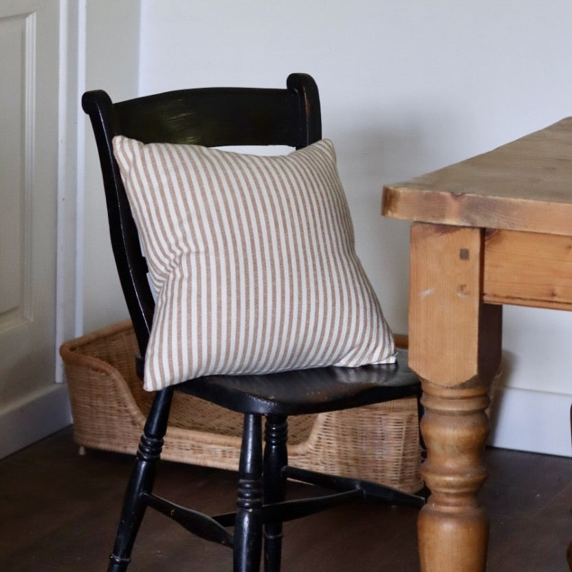 NEW 'Mariola' Recycled Ticking Stripe Cushion - Caramel