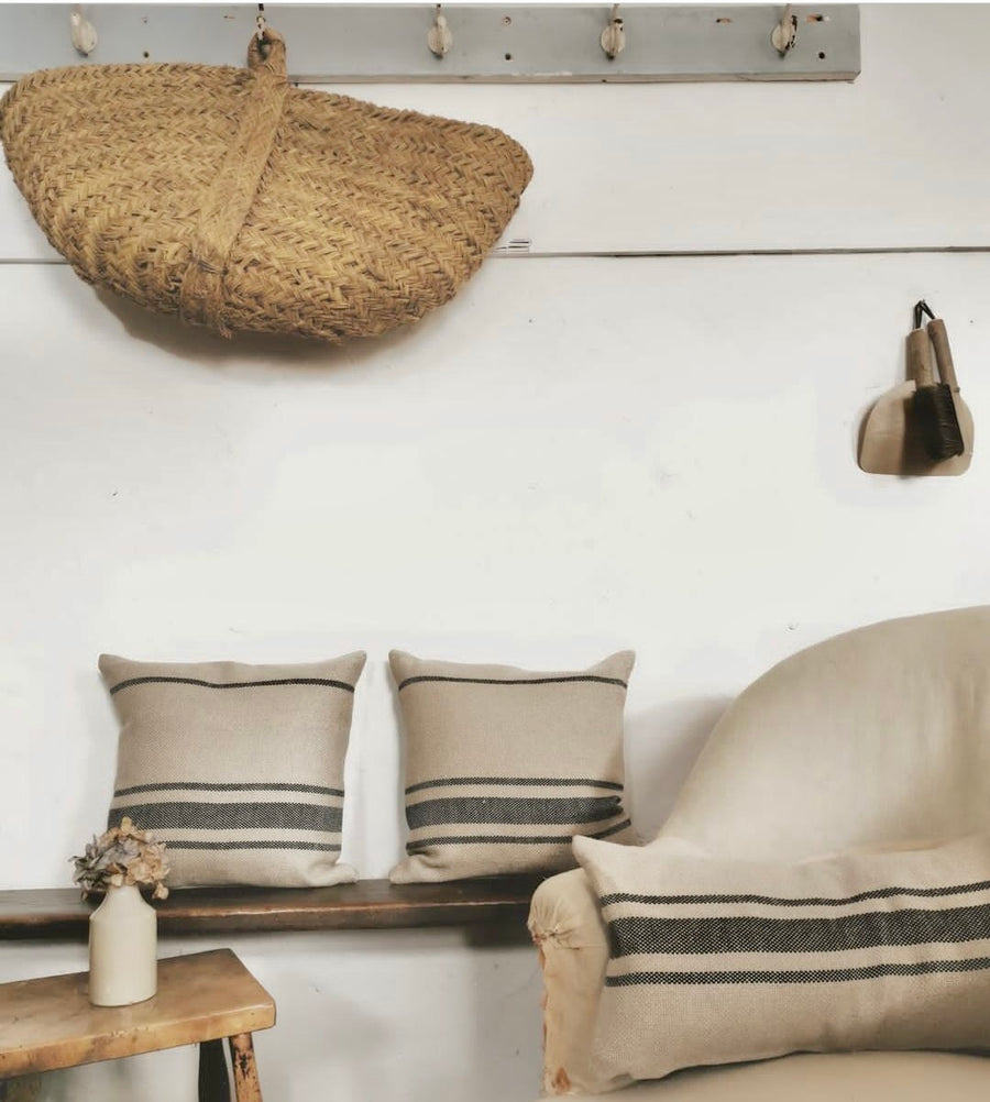 'Montblanc' Rustic Black Stripe Linen Cushion