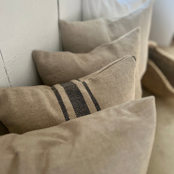 Montblanc' Rustic Black Stripe Heavy Linen Oblong Cushion