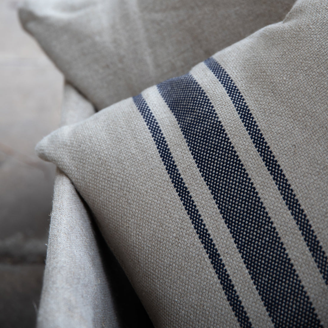 'Montblanc' Rustic Black Stripe Linen Cushion