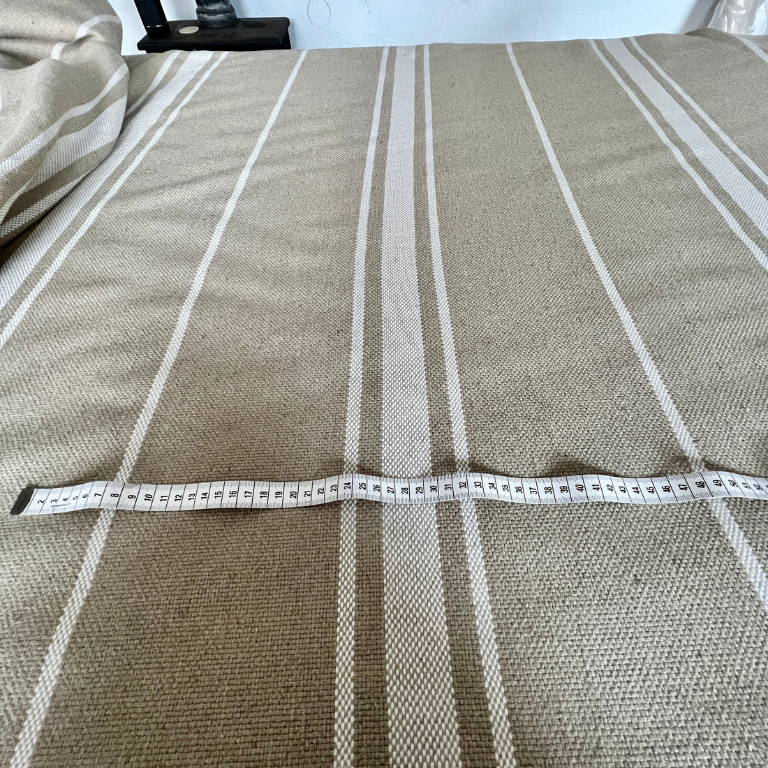 Double Width 'Montblanc' Rustic White Stripe Heavy Linen - Wide Width