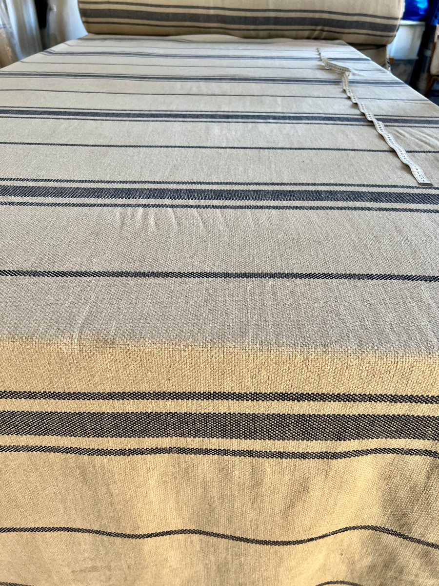 'Montblanc' Rustic Navy Stripe Linen - Double Width