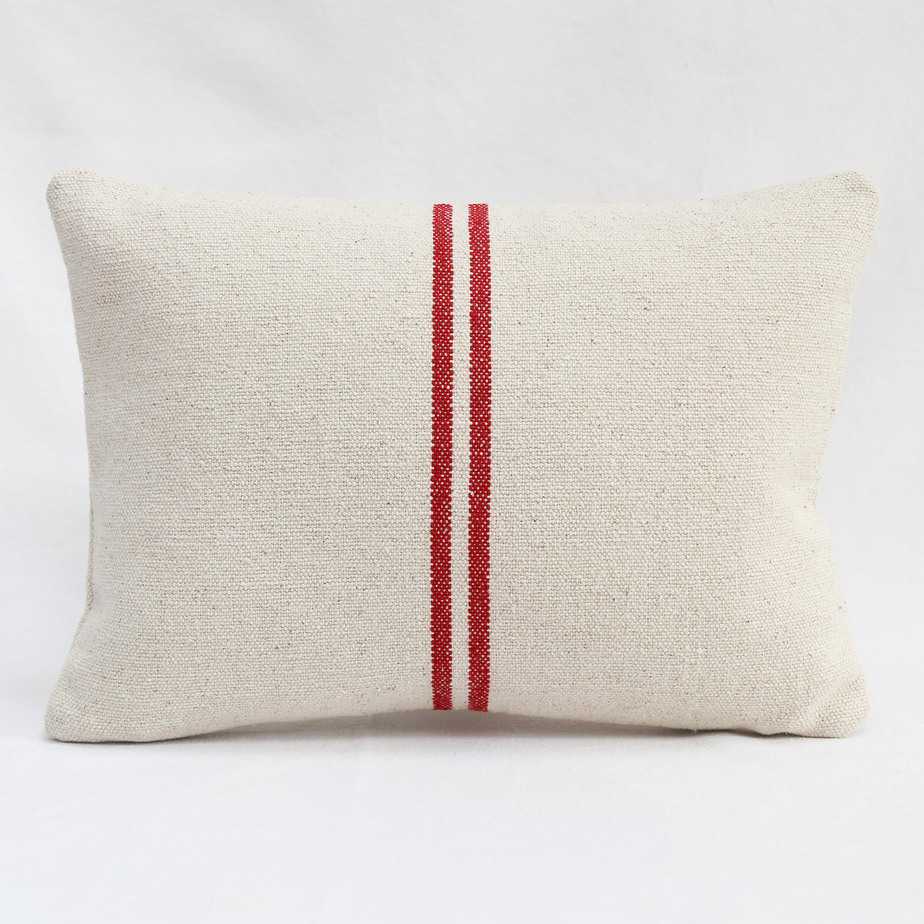 Rustic Red Stripe Grainsack Oblong Cushion