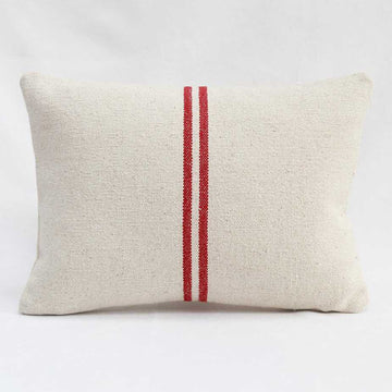 Rustic Red Stripe Grainsack Oblong Cushion