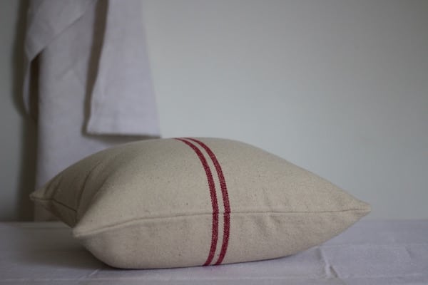 Small Rustic Red Stripe Grainsack Cushion