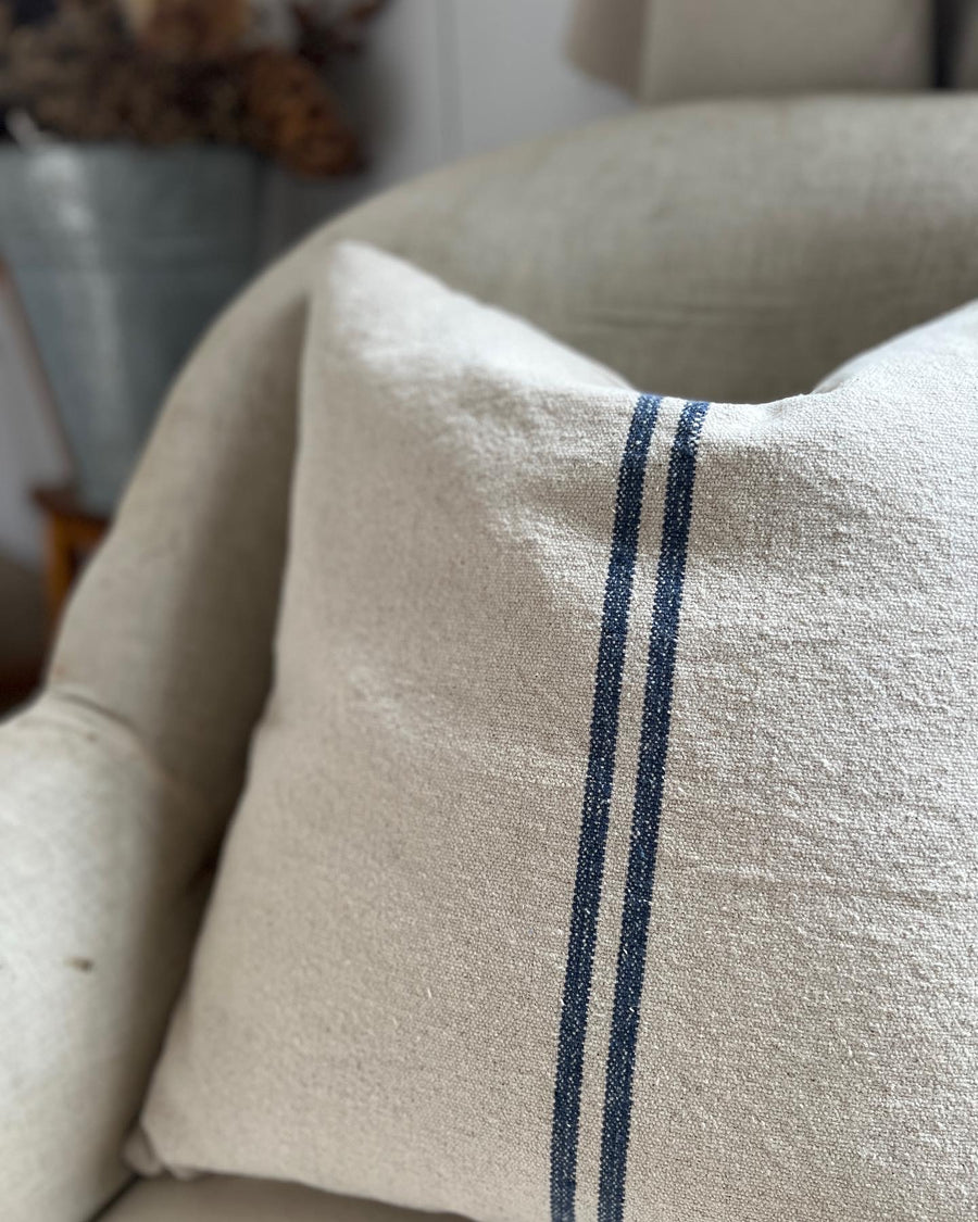 Rustic Blue Stripe Grainsack Cushion Cover