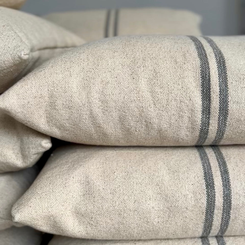 Rustic Grey Stripe Grainsack Cushion Cover