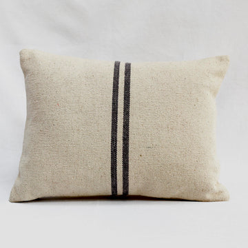 Rustic Grey Stripe Grainsack Oblong Cushion