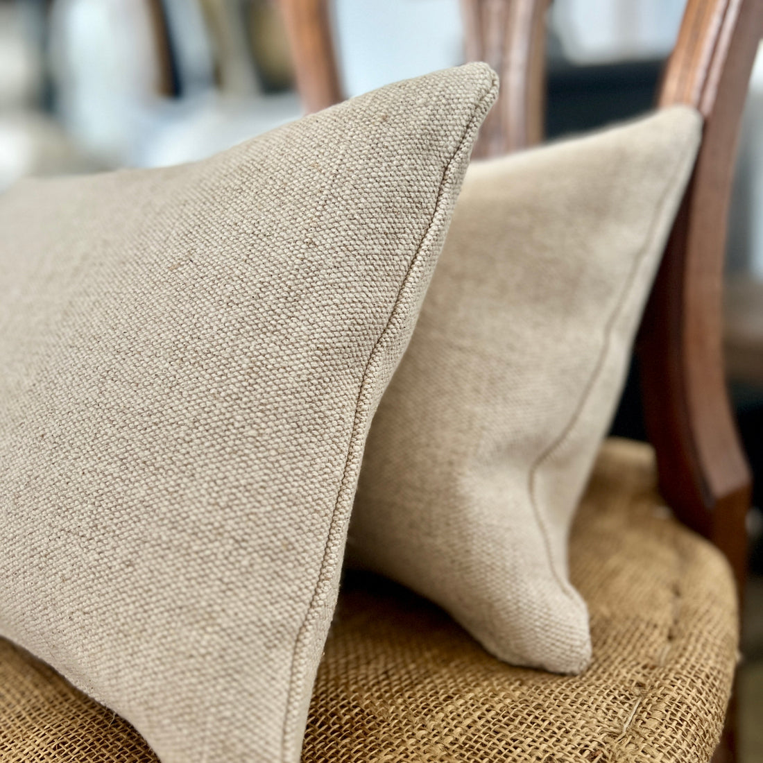 Rustic Woven Jute Grainsack Oblong Cushion