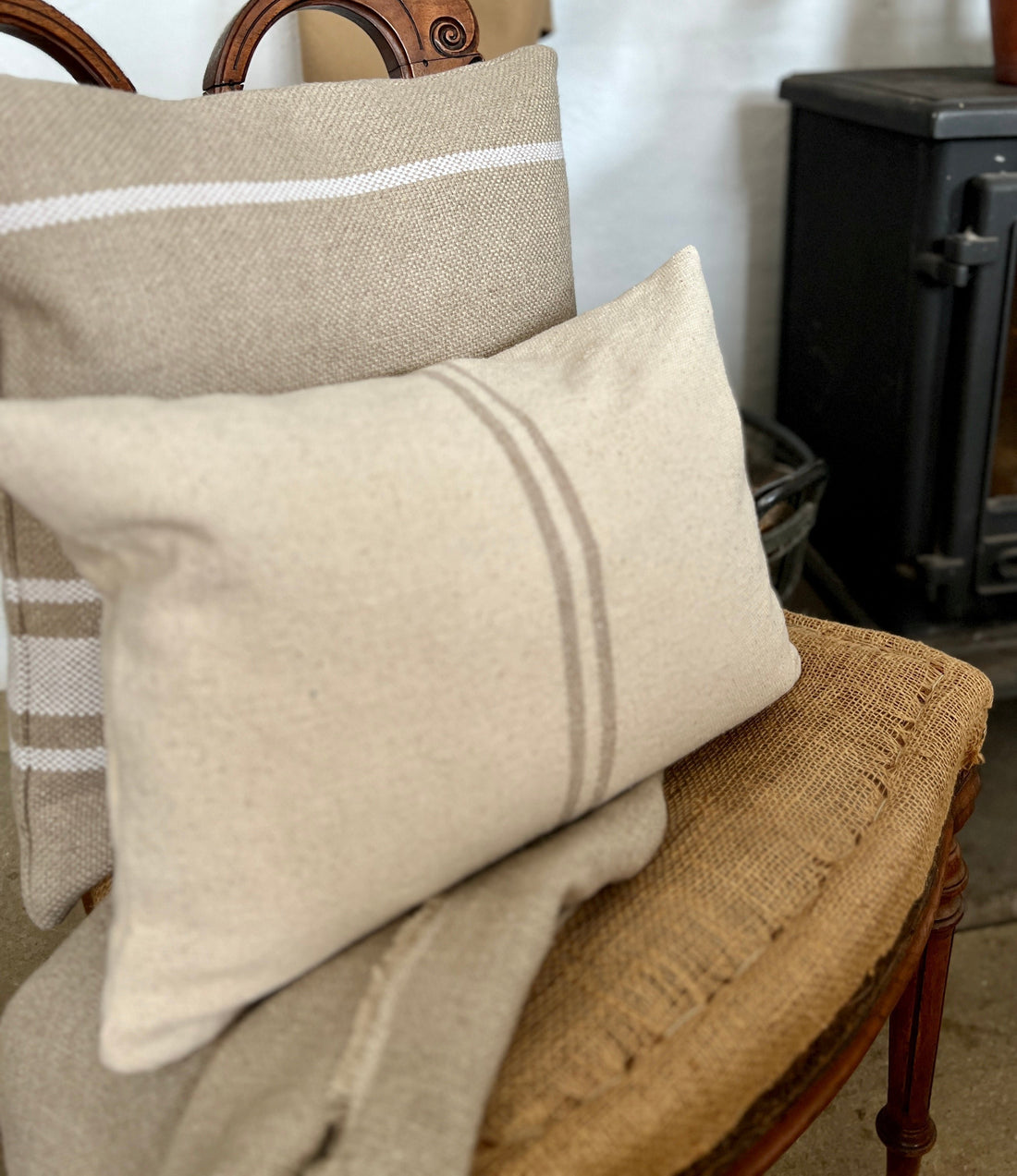 Rustic Natural Stripe Grainsack Cushion