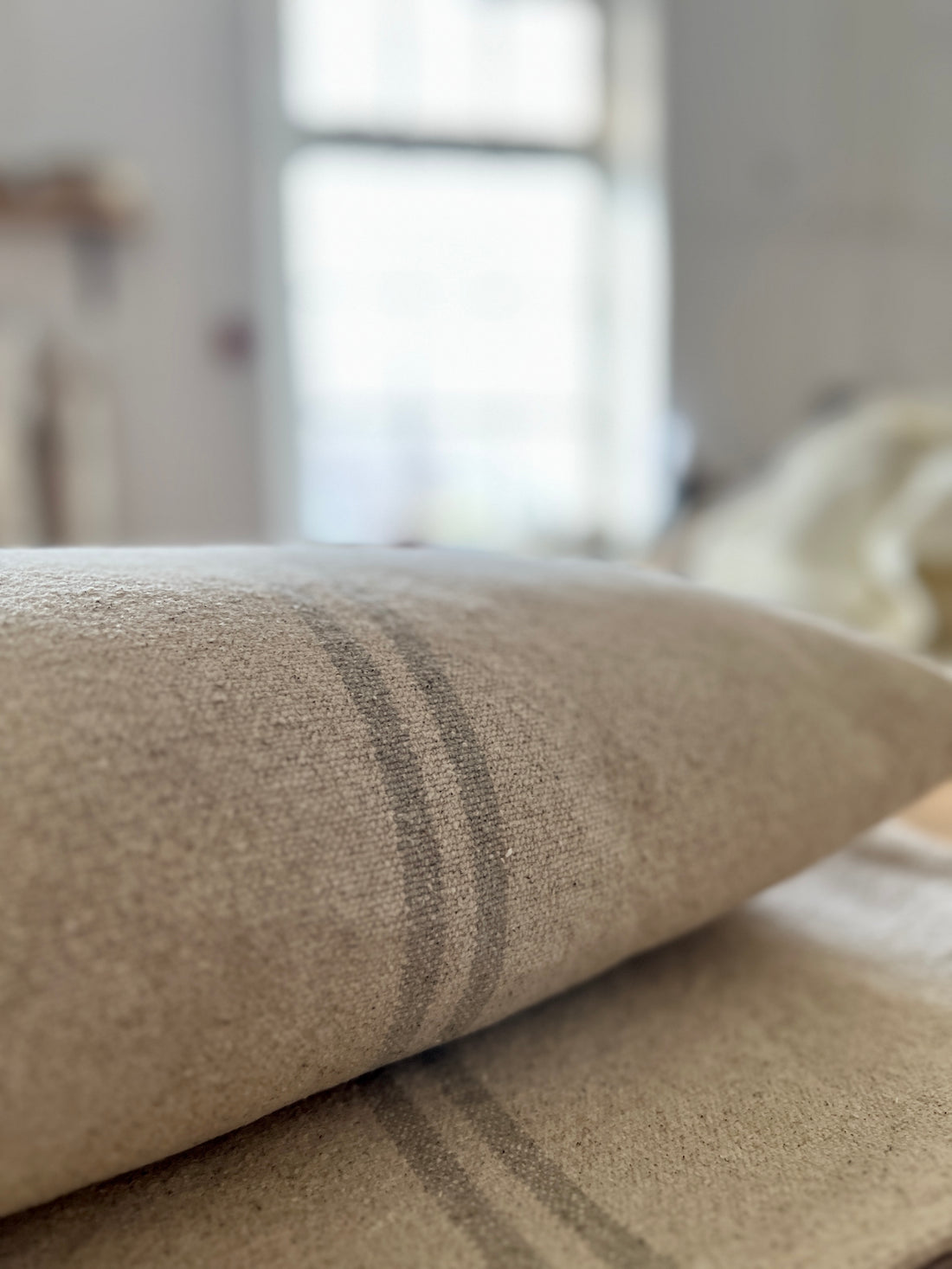 Rustic Natural Stripe Grainsack Cushion