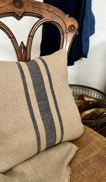 'Montblanc' Rustic Navy Stripe Linen Oblong Cushion