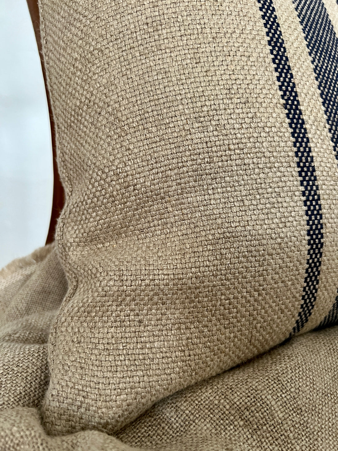 'Montblanc' Rustic Navy Stripe Linen Oblong Cushion
