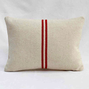 Rustic Red Stripe Grainsack Oblong Cushion