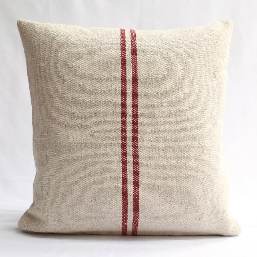 'No Waste' Rustic Red Stripe Grainsack Cushion Cover