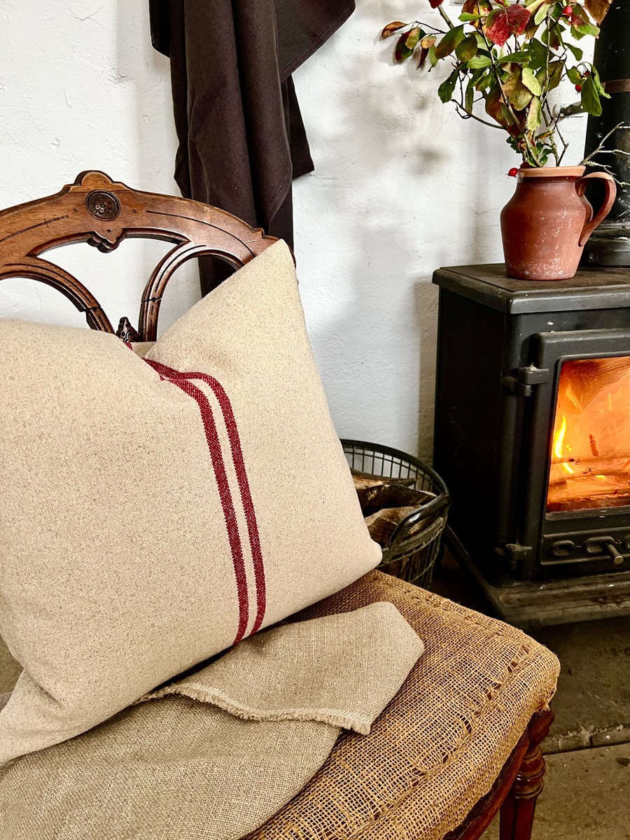 Rustic Red Stripe Grainsack Oblong Cushion