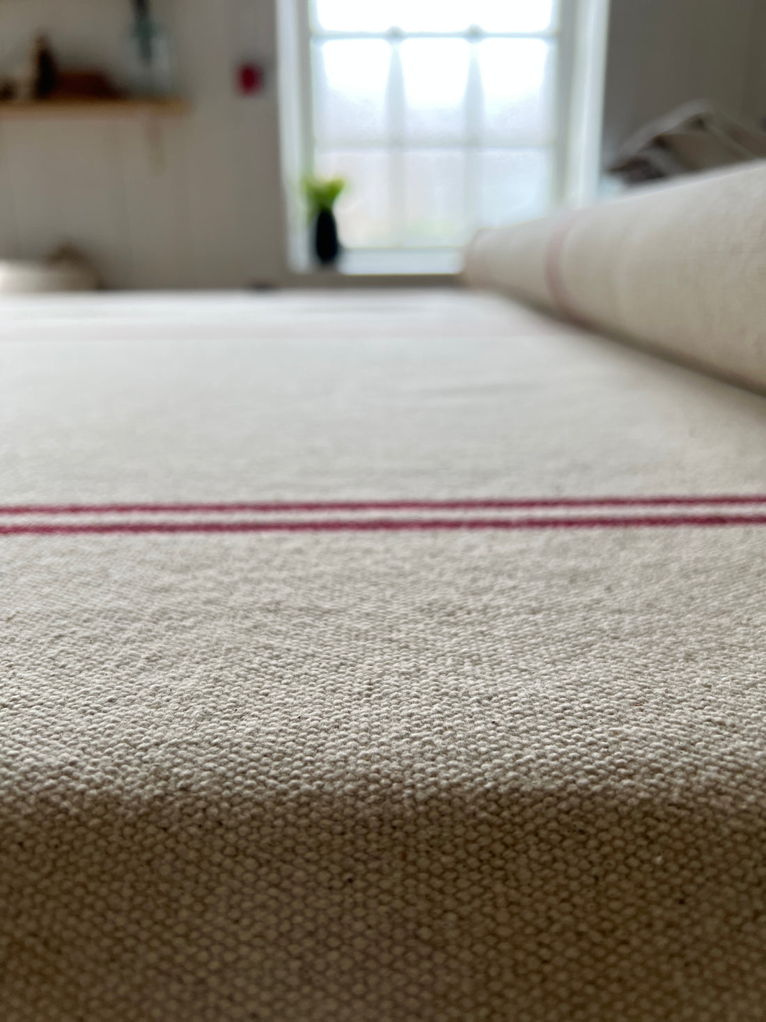 'No Waste' Rustic Red Stripe Grainsack Cushion Cover