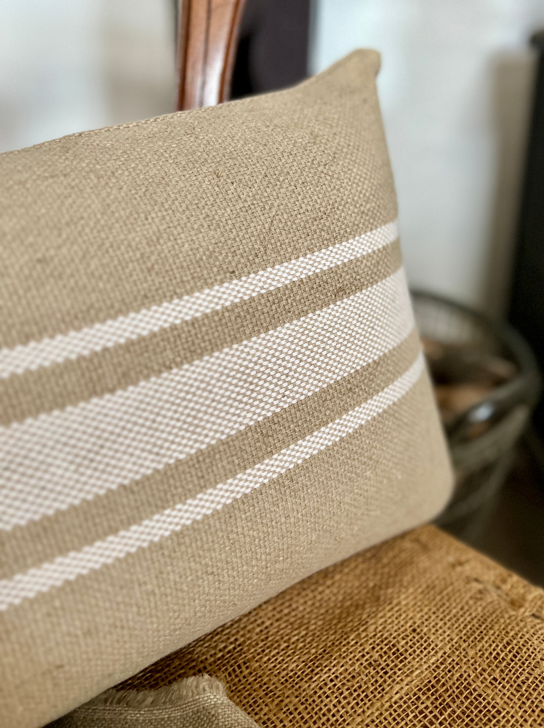Large ‘Montblanc' Rustic White Stripe Linen Cushion Cover