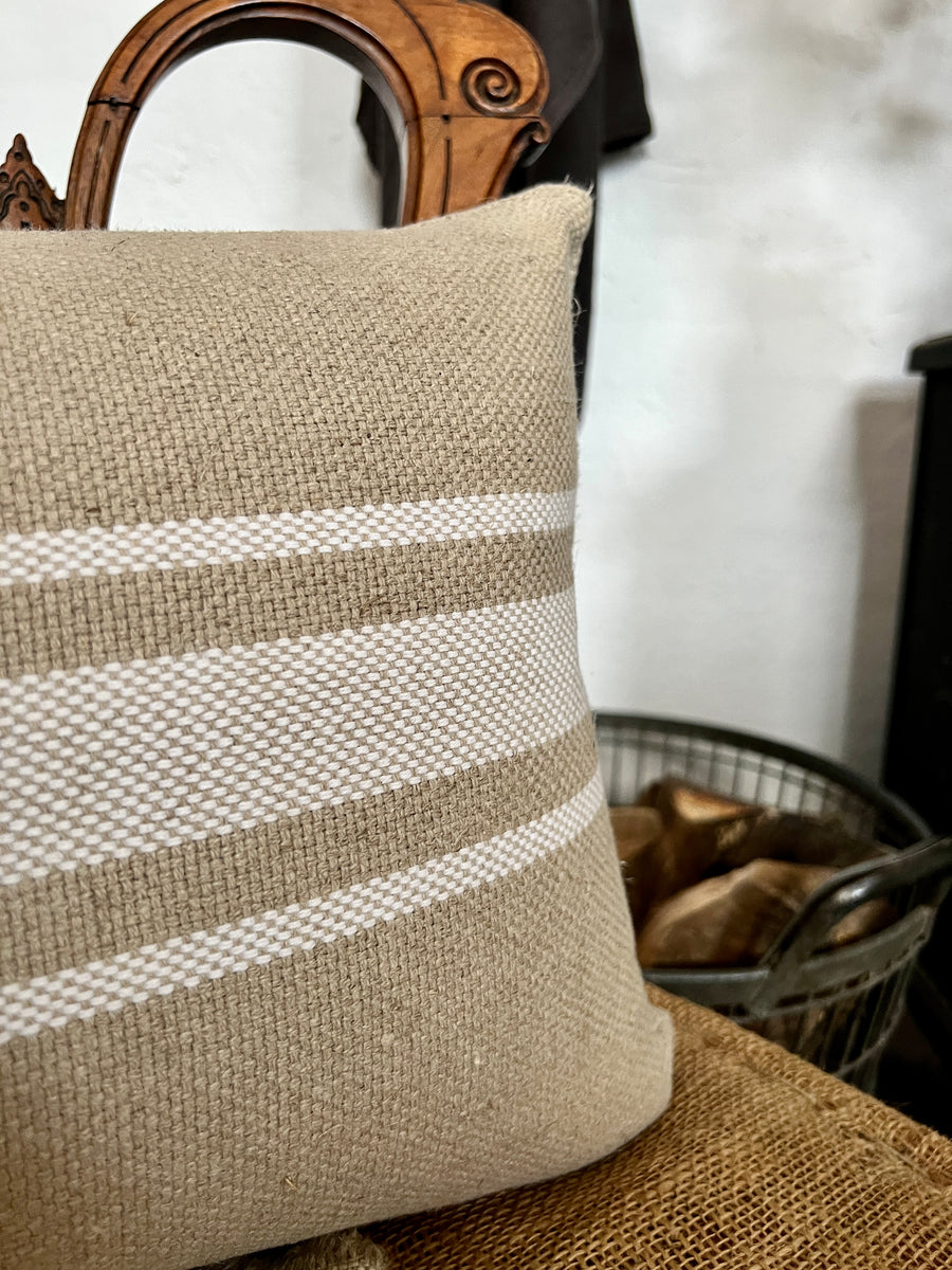 Large ‘Montblanc' Rustic White Stripe Linen Cushion Cover