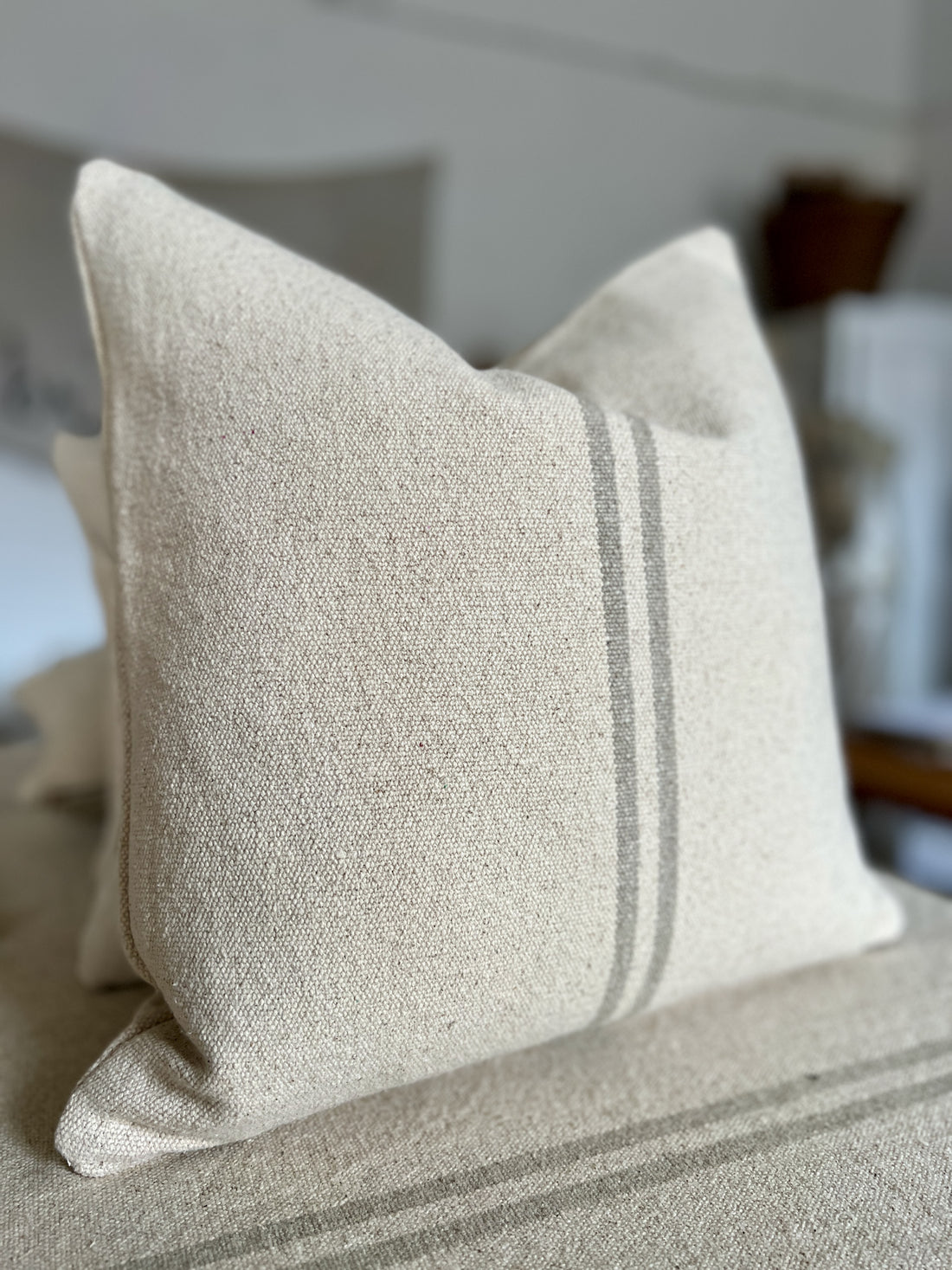 Rustic Natural Stripe Grainsack Cushion Cover
