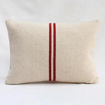 Rustic Red Stripe Grainsack Small Oblong Cushion