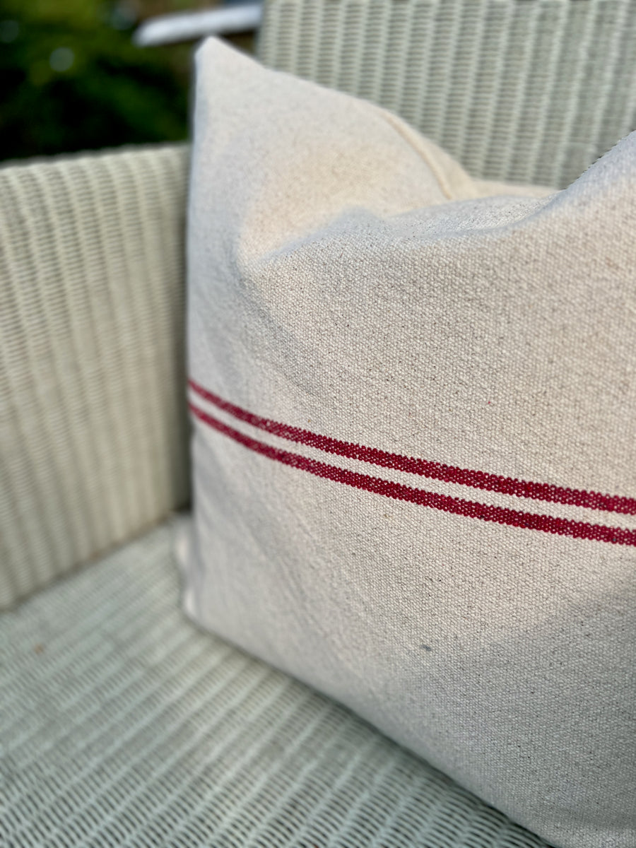 Beautiful Rustic Red Stripe Grainsack Cushion Cover