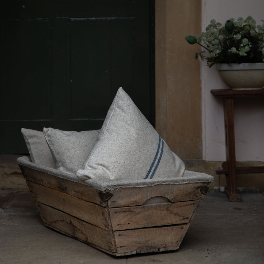 'No Waste' Rustic Blue Stripe Grainsack Cushion