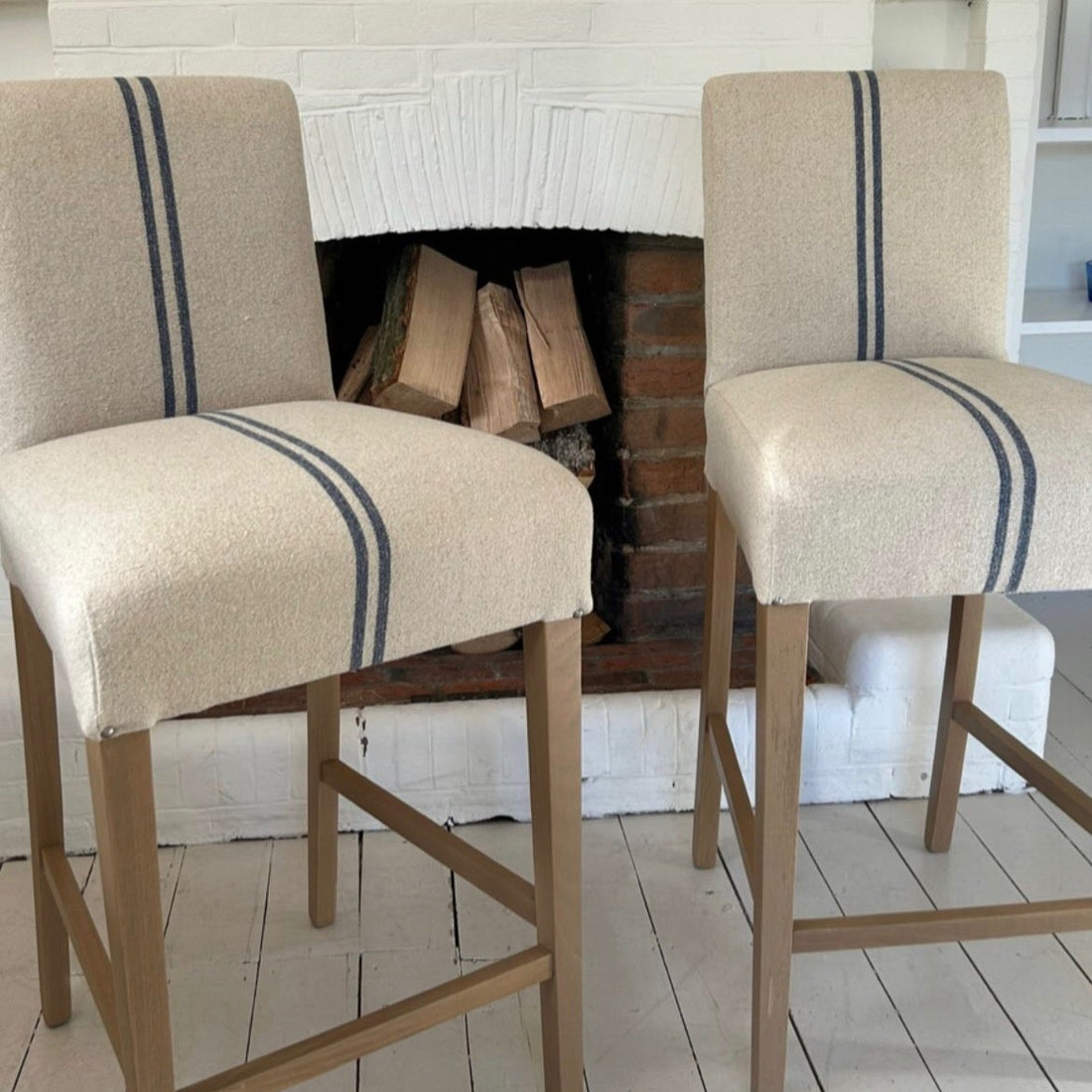 'No Waste' Rustic Blue Stripe Grainsack Fabric