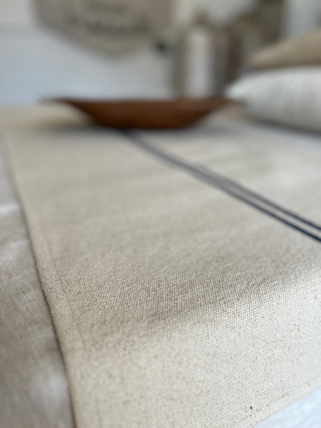 Rustic French Blue Stripe Grainsack Table Runner