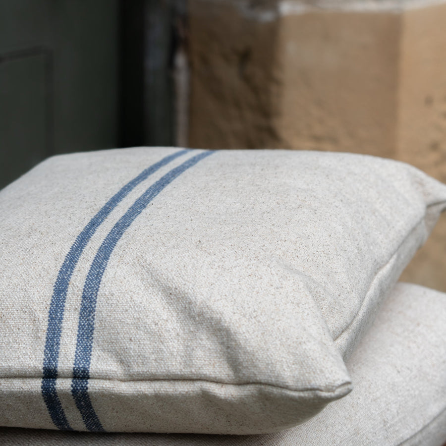 Rustic Blue Stripe Grainsack Oblong Cushion