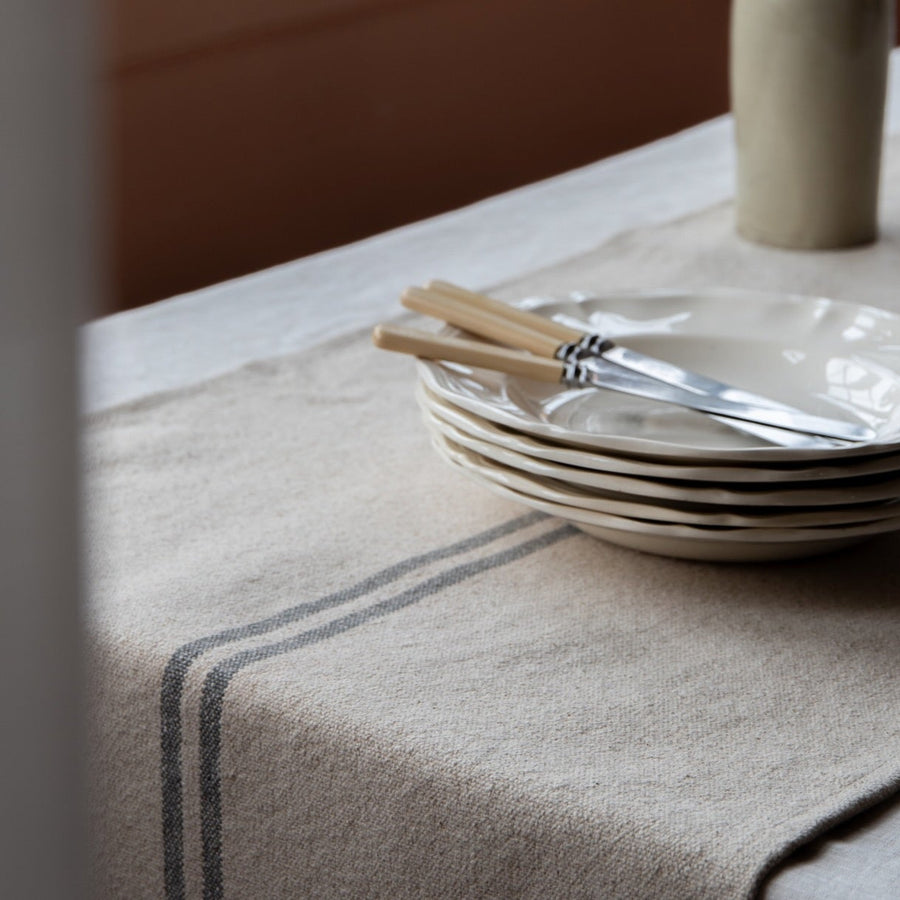 'No Waste' Rustic French Grey Stripe Grainsack Table Runner