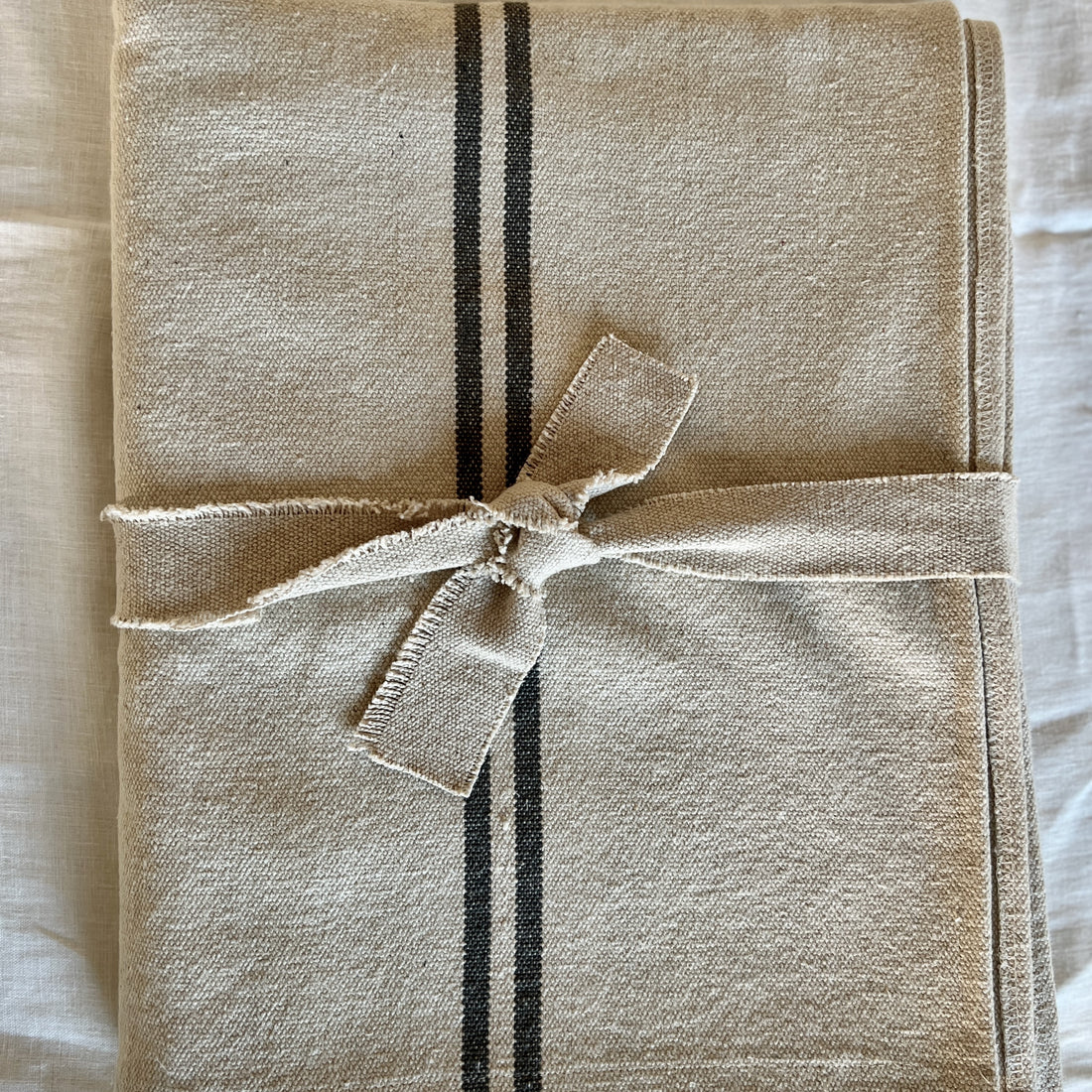 'No Waste' Rustic French Grey Stripe Grainsack Tablecloth