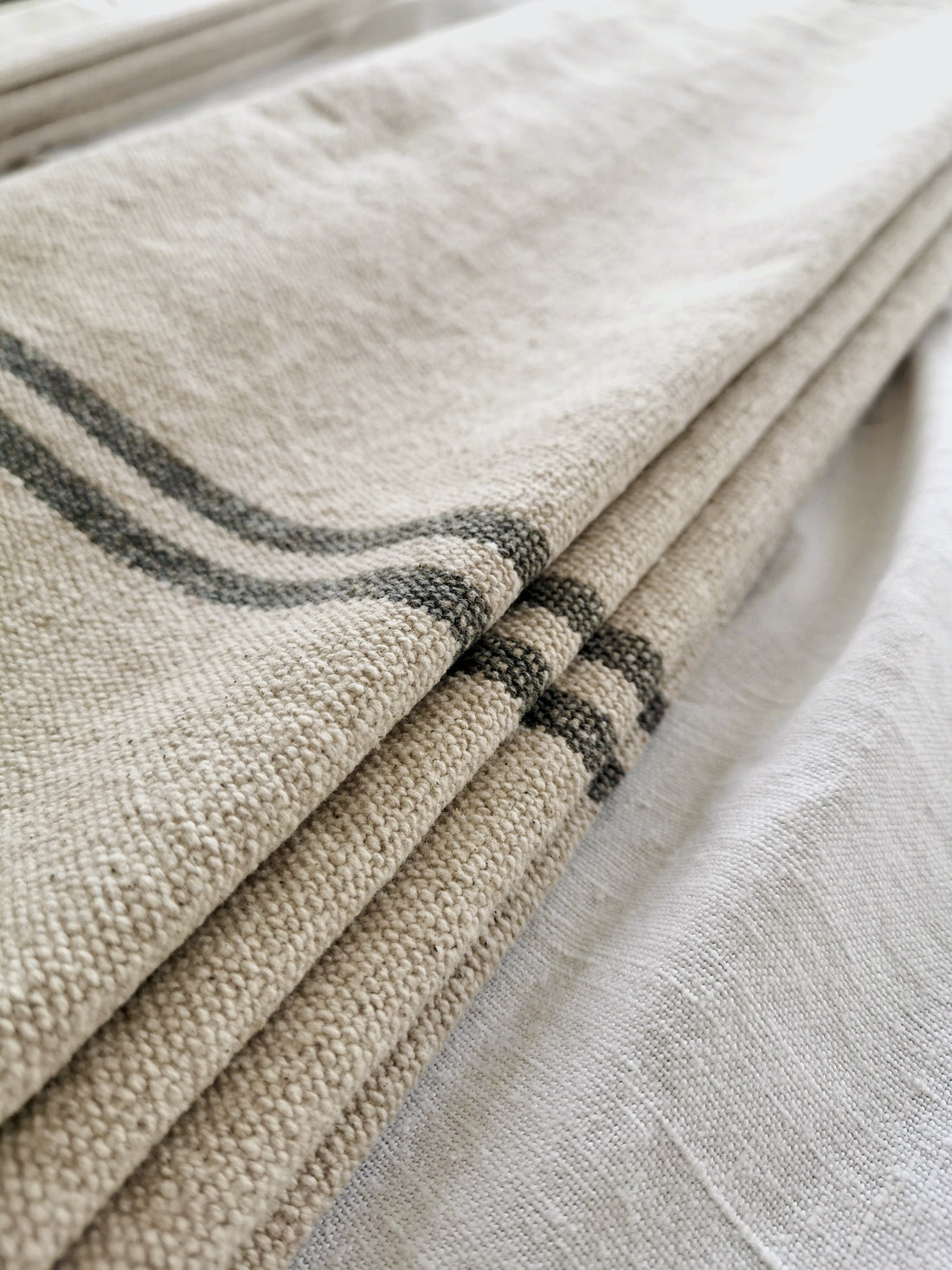 'No Waste' Rustic Grey Stripe Grainsack Fabric