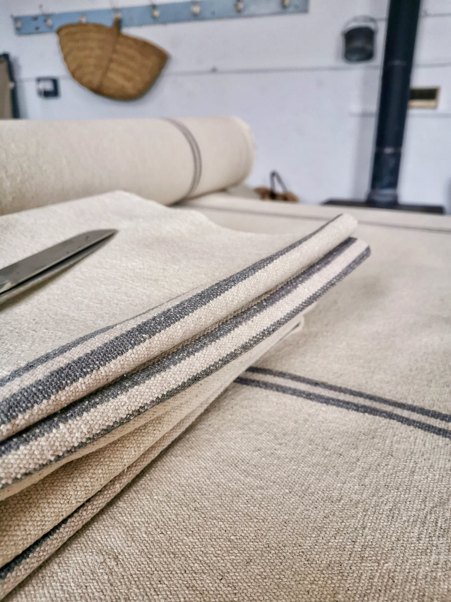 'No Waste' Rustic Grey Stripe Grainsack Fabric