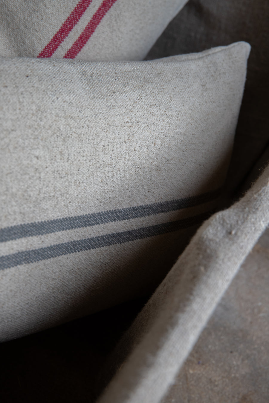 Rustic Grey Stripe Grainsack Oblong Cushion
