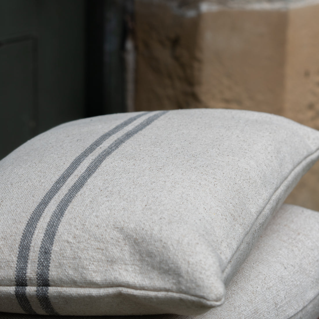 Rustic Grey Stripe Grainsack Oblong Cushion