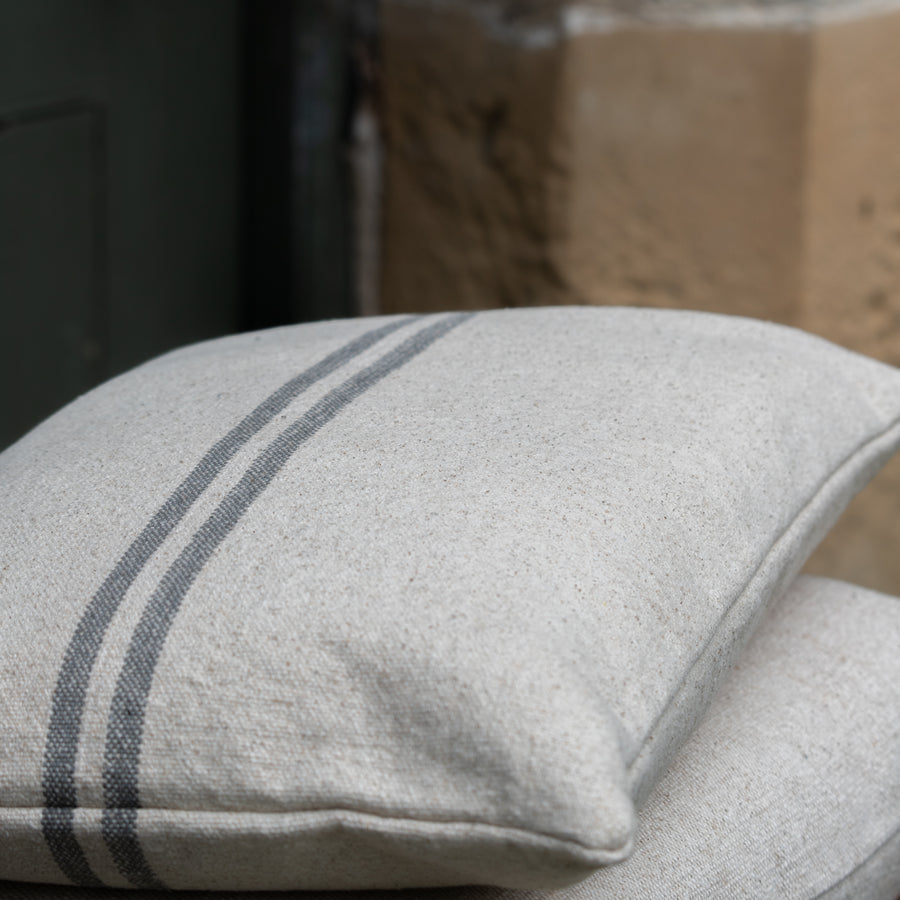Rustic Grey Stripe Grainsack Oblong Cushion