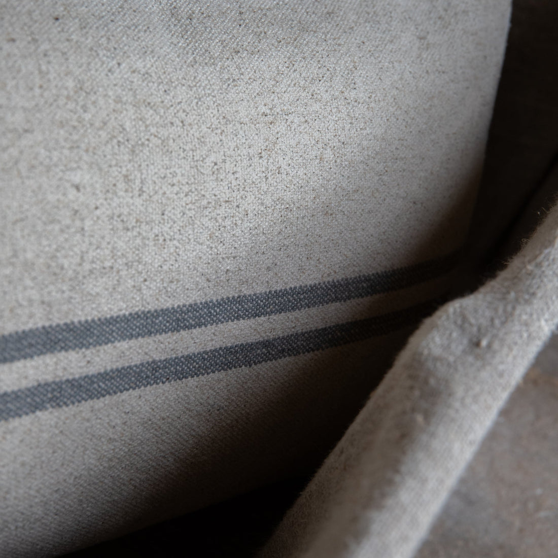 Rustic Grey Stripe Grainsack Oblong Cushion