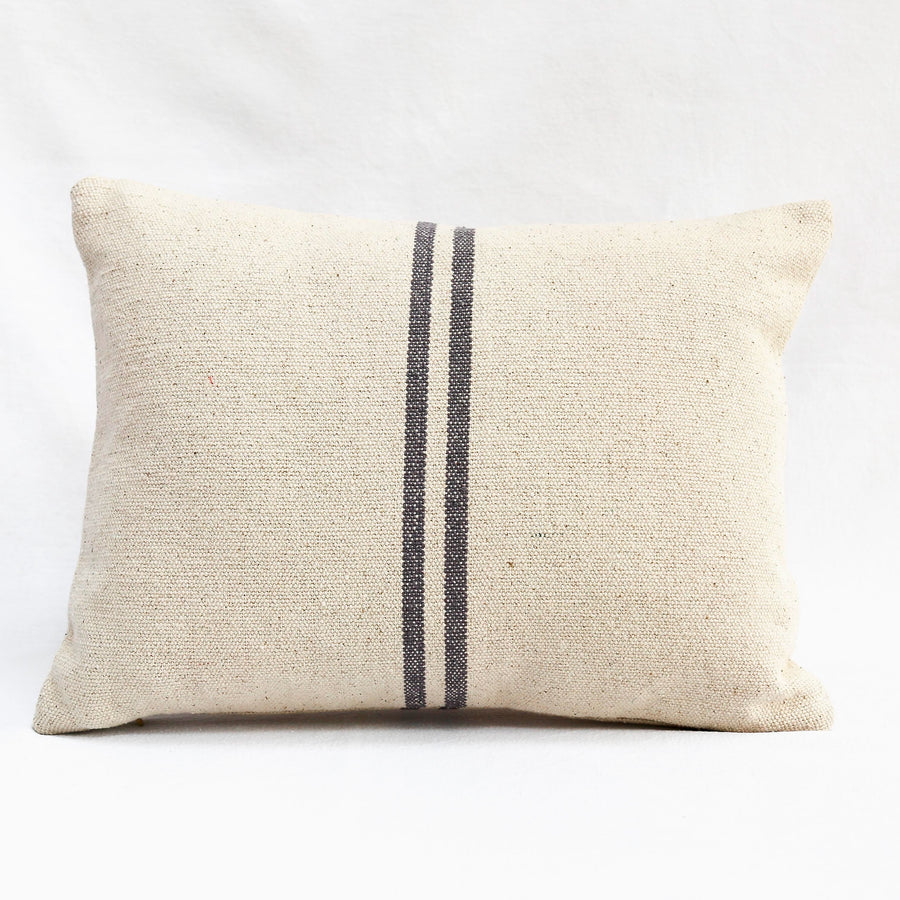 'No Waste' Rustic Grey Stripe Grainsack Oblong Cushion