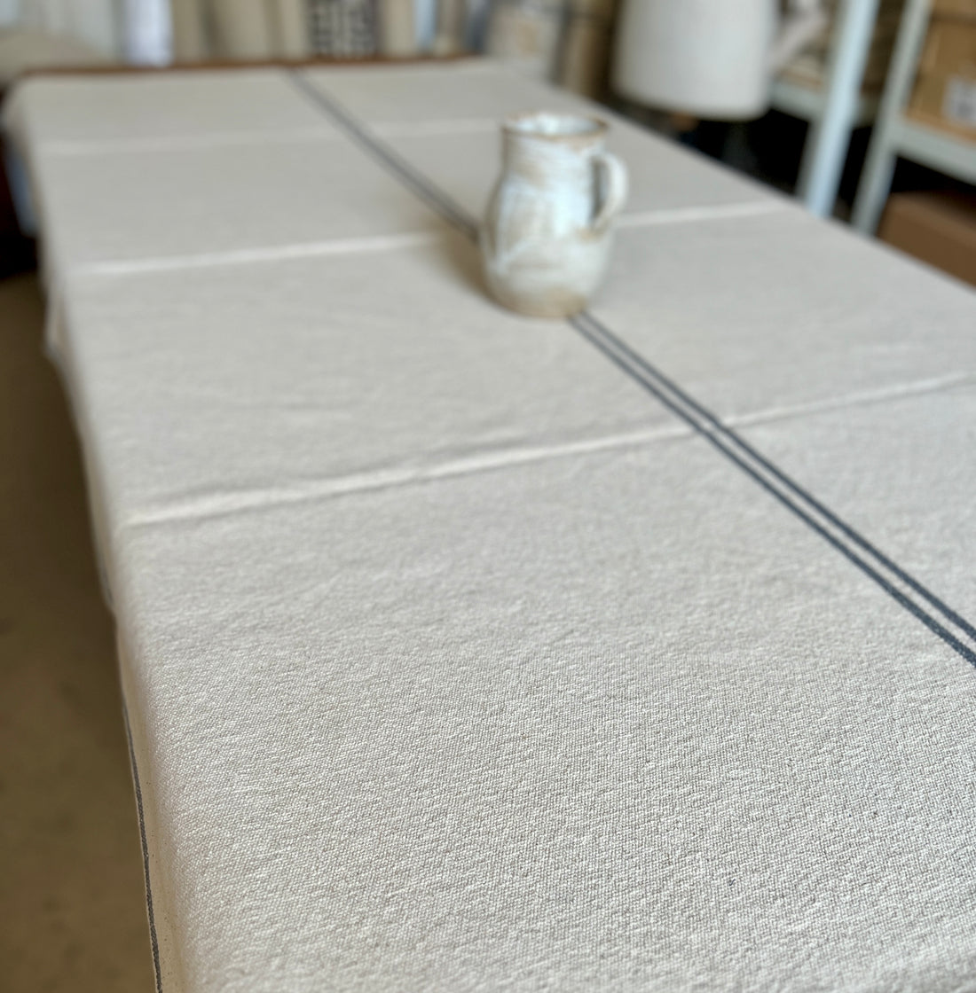 'No Waste' Rustic French Grey Stripe Grainsack Tablecloth