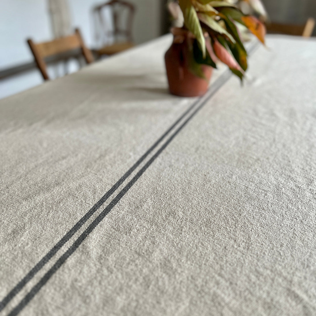 'No Waste' Rustic French Grey Stripe Grainsack Tablecloth
